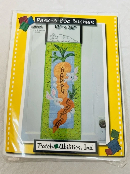 Peek A Boo Bunnies Rabbit Wall Hanging Happy Easter Carrot 12