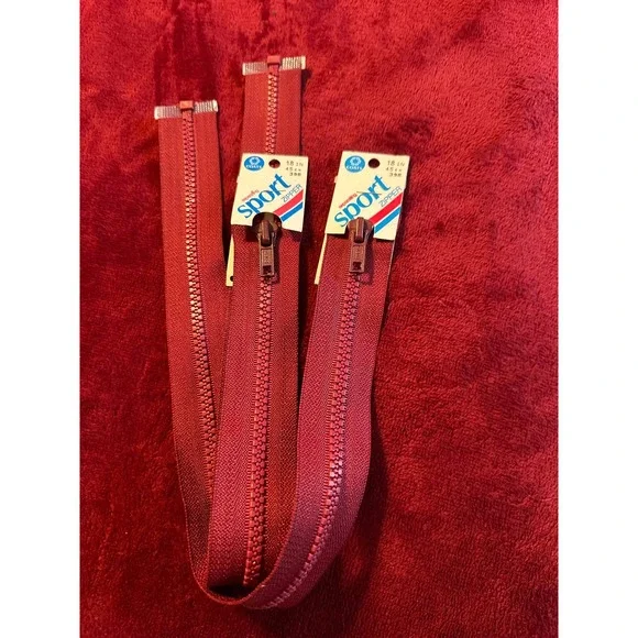 Coats & Clark 18 Inch Separating Sport Zipper Burgundy 39B Lot of 2‎ Made in USA