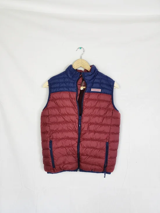 Boys XL (18) Quilted Down Vineyard Vines Vest - Burgundy & Navy