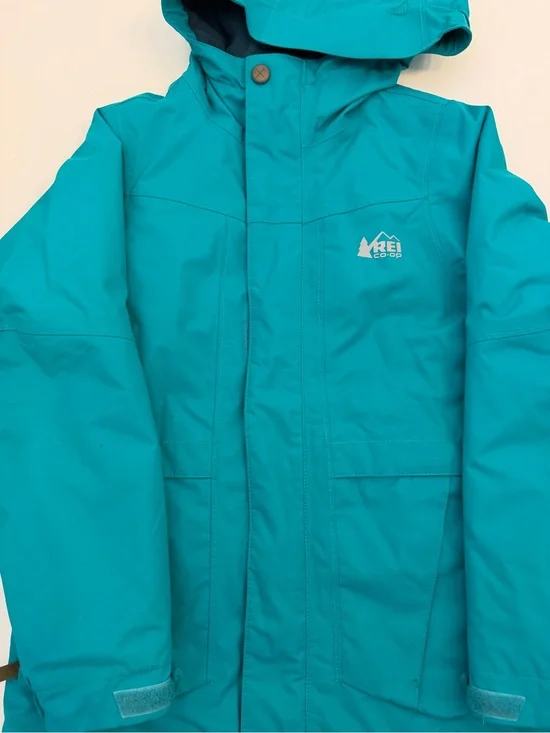 Rei Kids' Teal fleece lined Hooded coat size 6/7