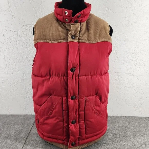 Levis Kids Red Puffer Vest Corduroy Yoke Western Gorpcore Medium 10-12