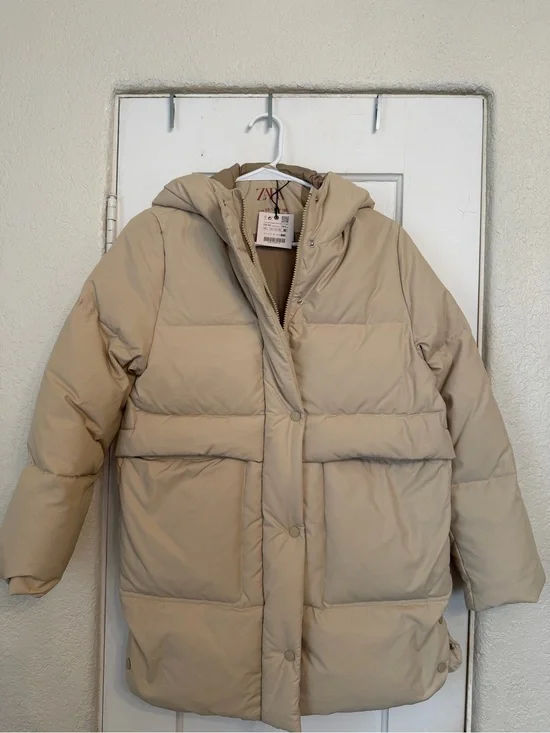 Zara Neutral Cream Hooded Puffer Jacket