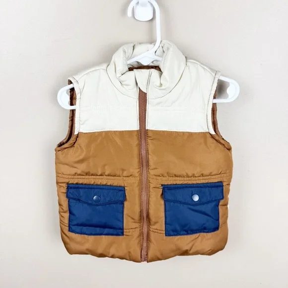 Tahari Baby Navy, Brown and Khaki Boys Puffer Vest Size 24M Outdoor Preppy 24M