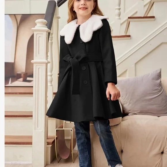 Grace Karin.  Black Kids Coat with White Collar