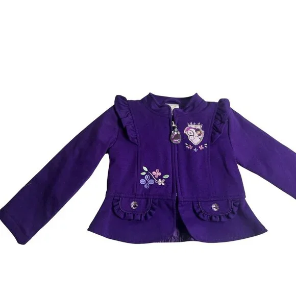 Disney Princess Sofia Full-Zip Sweater Purple Ruffle Embroidery 11