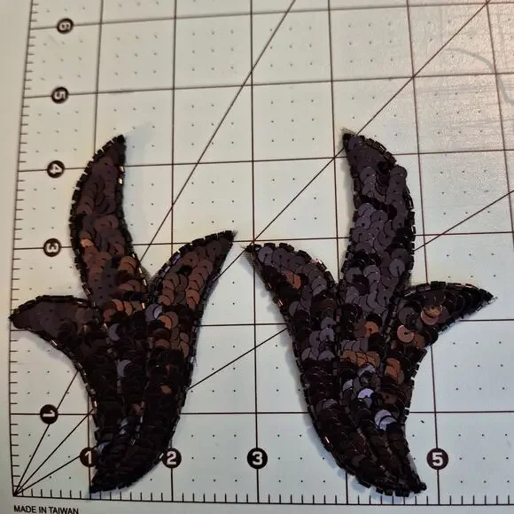 Sequin Beaded Applique Black Facing Pair