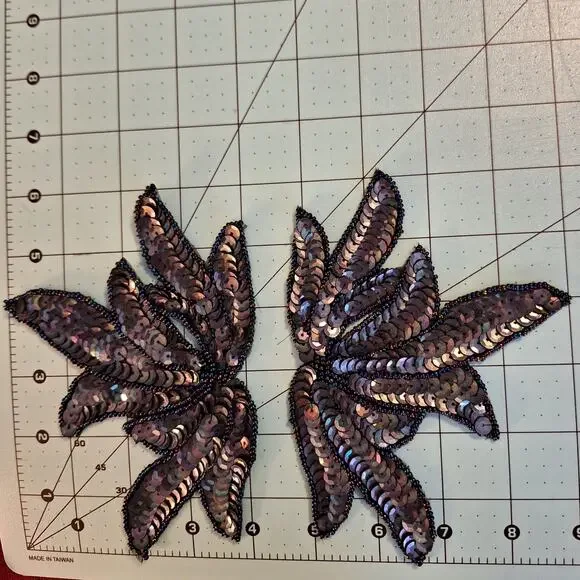 Sequin Bead Applique Pair Blue Iris