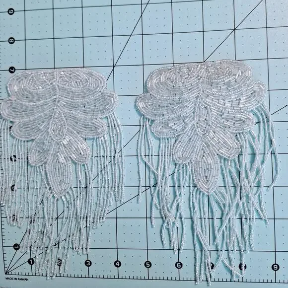 Aqua beaded epaulet appliques set of 2