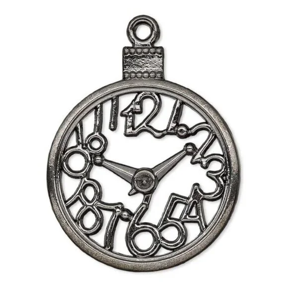 2 Large Gunmetal Black Pewter 35x30mm Open Clock Face Pendants Funky Steampunk