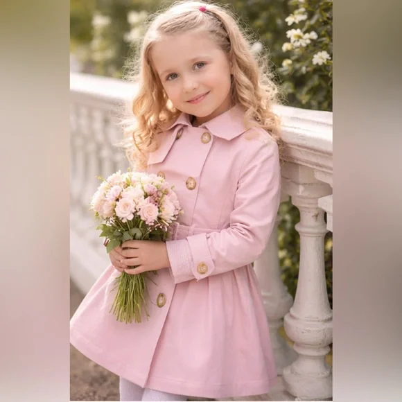 NWT Bell & Bloom Miss Sunshine Kids Trench Coat Soft Pastel Pink  Sz 6 (Girls)
