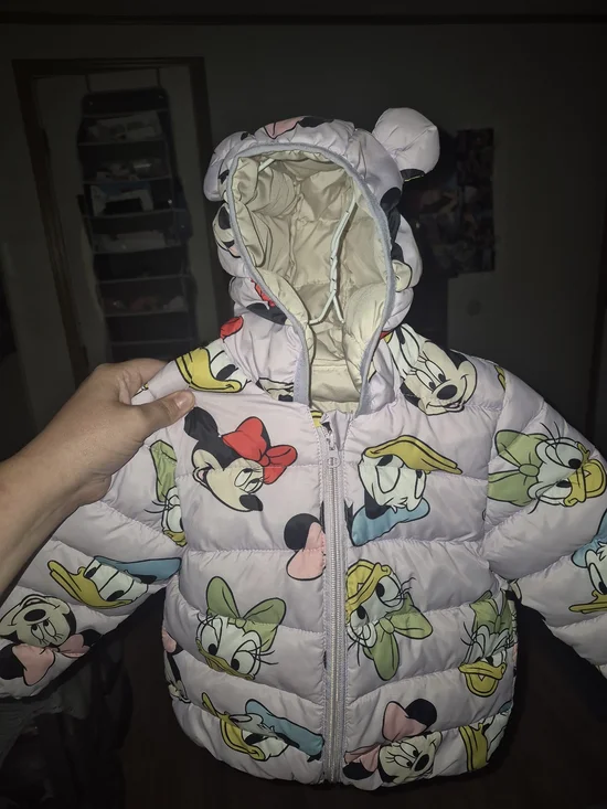 Pink Cartoon Character Puffer Jacket with Hood