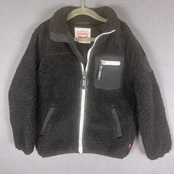 Levi's Black Fleece Sherpa Full Zip Jacket   Boy/Girl Unisex Size 4-5