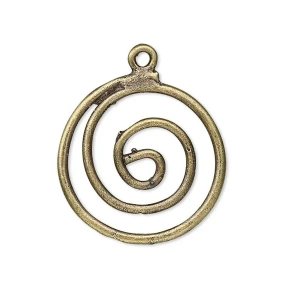 Antique Brass Bronze Mid Century Style Circle Swirl Pendants 2 pcs