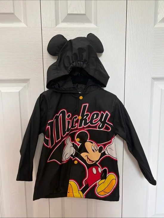 Disney Black Mickey Mouse Kids Raincoat with Red, Yellow, White Accents