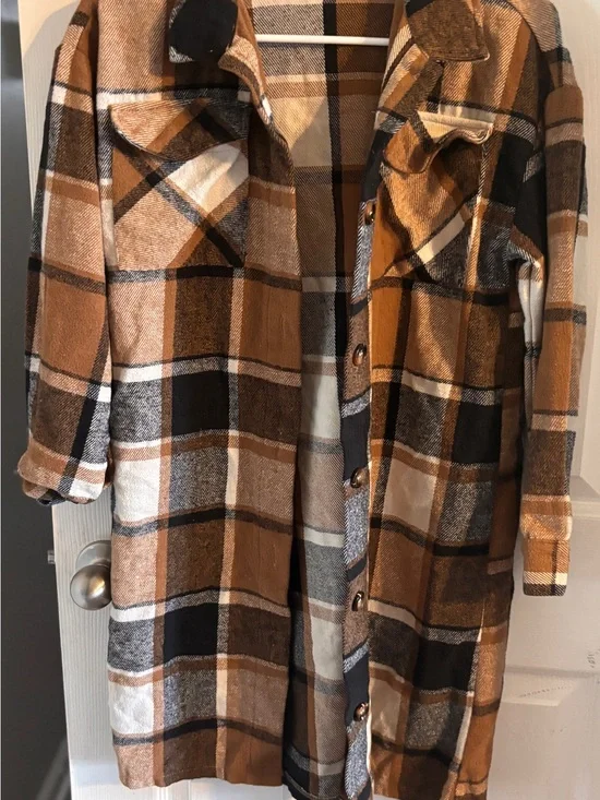 SHEIN Brown Black White Plaid Kids Jacket