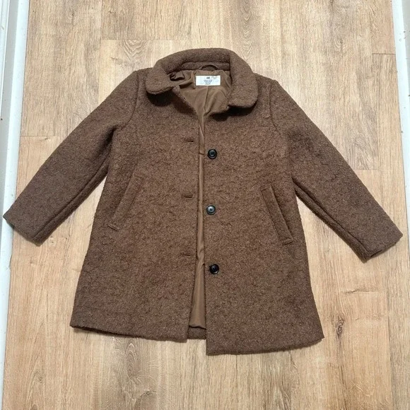H&M Kids | Little‎ Girl Brown Wool Blend Textured Boucle Coat Jacket, Size US 7