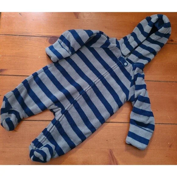 Baby Soft Fluffy Snowsuits 0-3 Months Blue-Gray Striped Ears