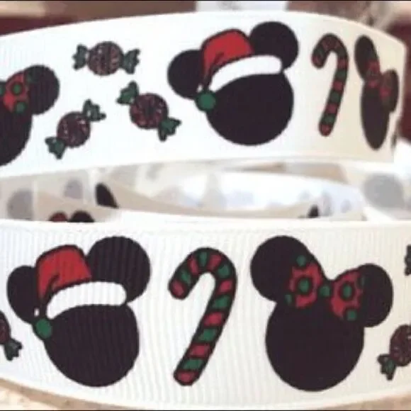 Grosgrain Ribbon 7/8” 5 yards NEW Christmas candy cane Minnie Mickey Mouse Santa