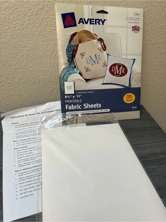 Avery Printable Fabric Sheets, #3384 - White, 5 Count