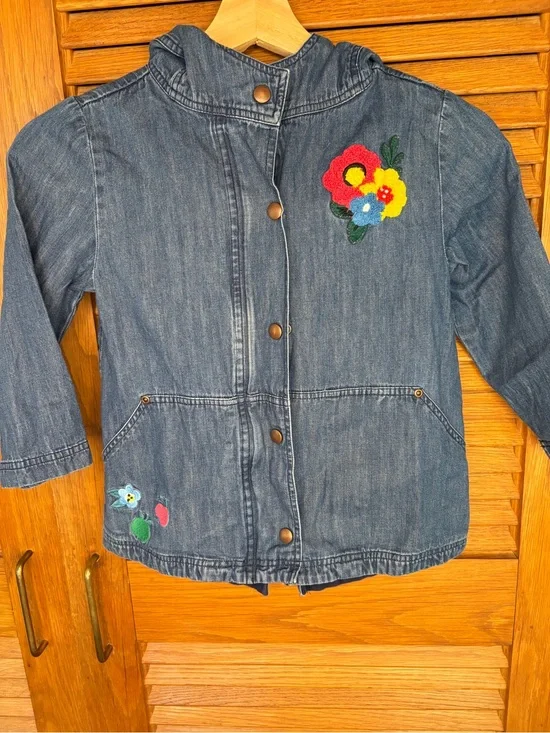 Hanna Andersson Blue Denim Jacket with Embroidered Flowers