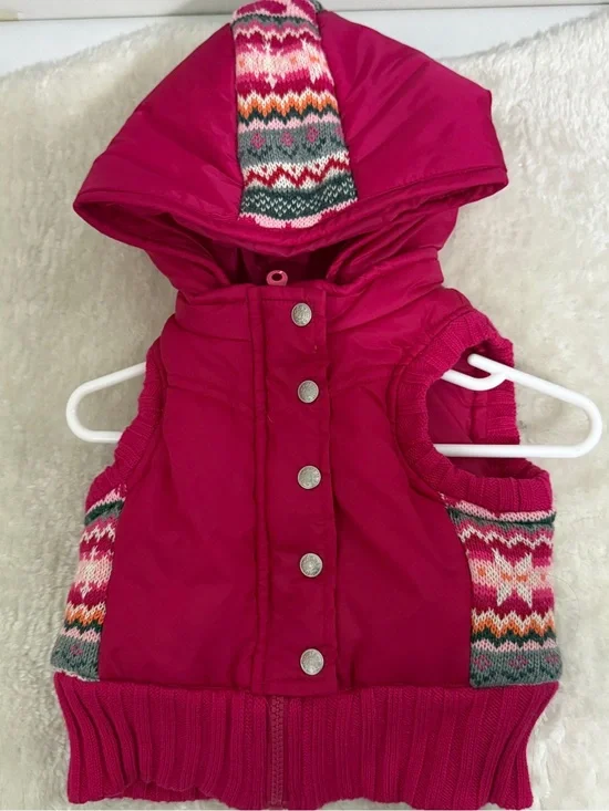 Koala Kids Fuchsia Pink Hooded Puffer Vest with Fair Isle Trim