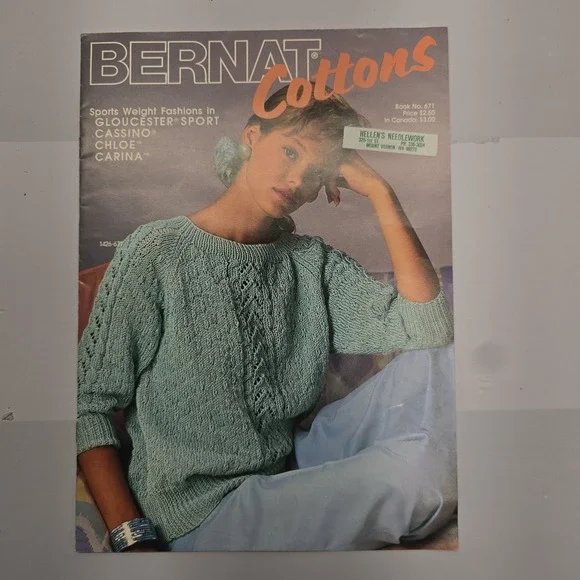 Bernat Cottons Sports Weight Knitting Pattern Book No 671 Vintage 80s Fashions