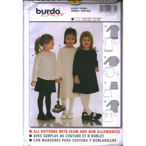 Burda Easy 9870 Girls Dress Top Skirt Sewing Pattern Size 2-4 cut Very Easy