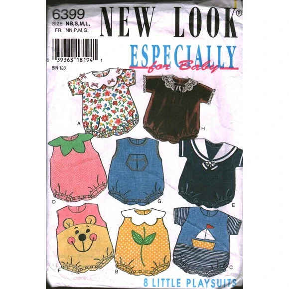 Vintage New Look 6399 Baby Playsuits Romper Sewing Pattern Size NB-L cut