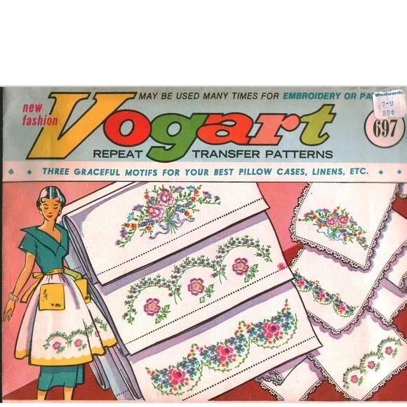 Vintage Vogart Repeat Transfer Patterns 697 Floral Motifs for Linens Pillowcases