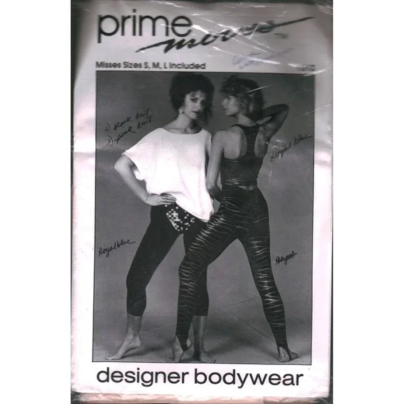 Vintage 1986 Prime Moves Sewing Pattern Bodywear Leggings Tights Top Tee S M L