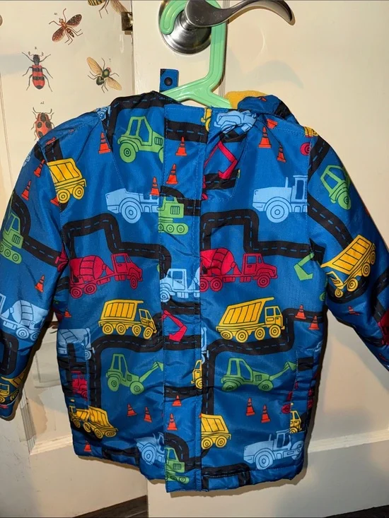 Kids Blue Construction Trucks Puffer | 4T