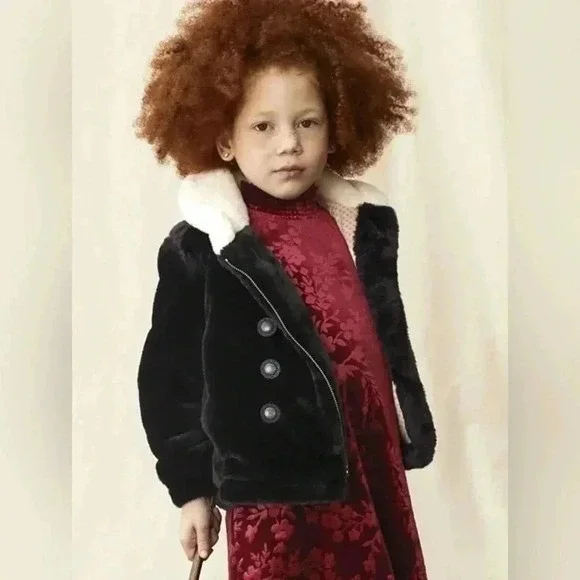 Matilda Jane Just Imagine Artis Black Faux Fur‎ Coat Girls 6 NWT