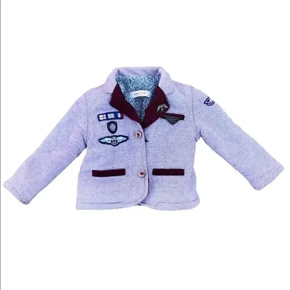 GIGI TEX Kids Wear Lined Coat W/ Patch & Pin Embellishments Size 2