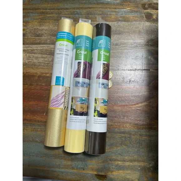 Cricut Permanent Vinyl Bundle 12x48 Shimmer Gold Light Yellow Coffee 3 Rolls