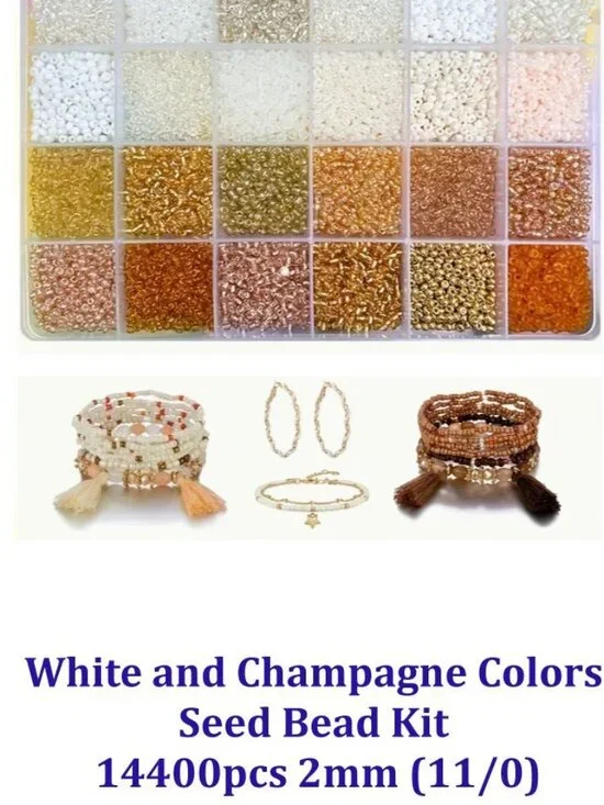 White and Champagne Colors Seed Bead Kit - 14400pcs 2mm (11/0)