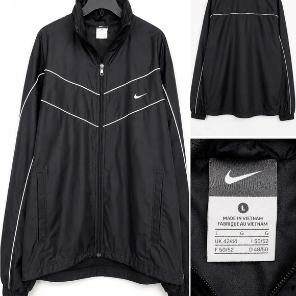 Nike Black Windbreaker with White Piping