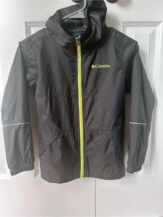 Columbia Kids Black Rain Jacket with Neon Yellow Accents