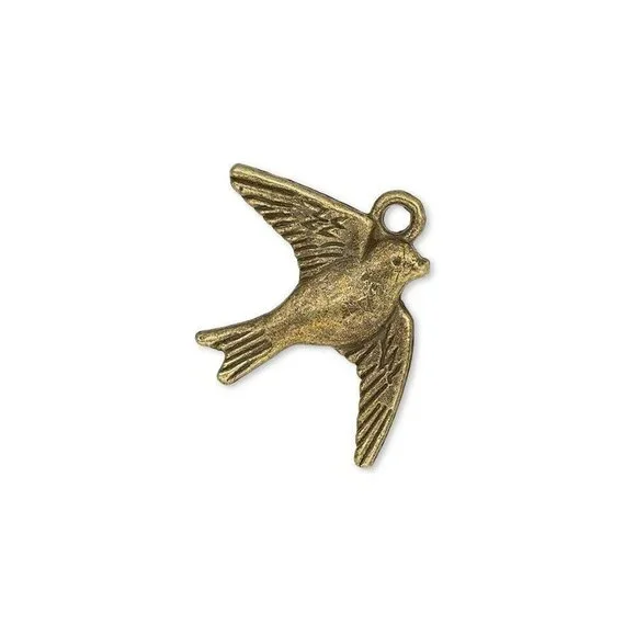 10 Antiqued Brass Pewter Flying Swallow Bird Charms Pendants 23x18mm Bulk Lot