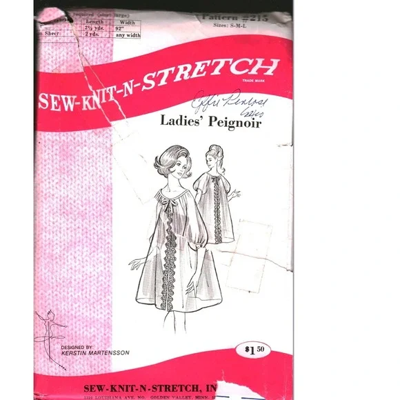 Vintage Sew-Knit-N-Stretch Pattern 215 Ladies Peignoir Kerstin Martensson S-M-L