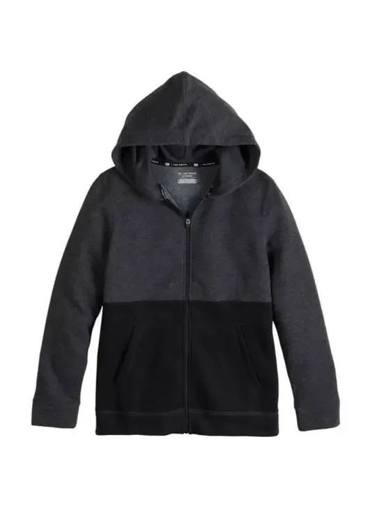 Tek Gear Hoodie Jacket Boys 8 Black Gray Fleece Lined Full Zip Up Husky