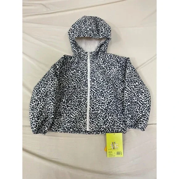 All in Motion Girls Leopard Print Softshell Jacket Sherpa Lined Hooded XS 4-5