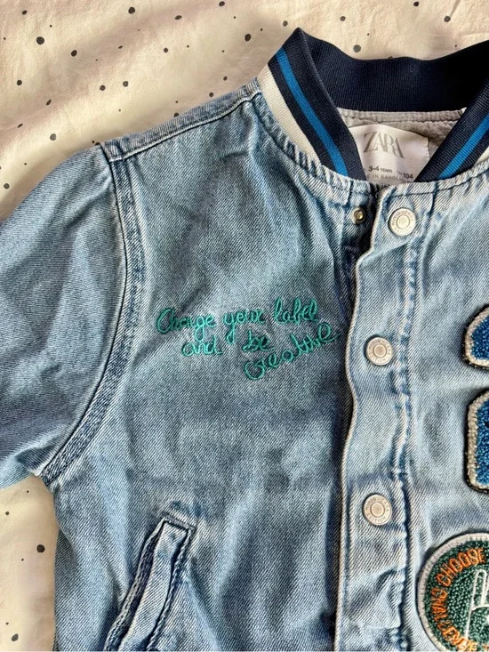 Zara Light Blue Two Tone Denim Kids Bomber Jacket