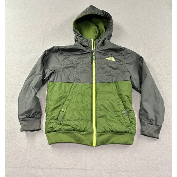 Boys The North Face Reversible Quilted Surgent Hooded Jacket Green