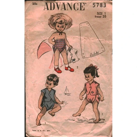 Vintage Advance 5783 Sewing Pattern Toddler Sunsuit Beachwear Size 1 Breast 20