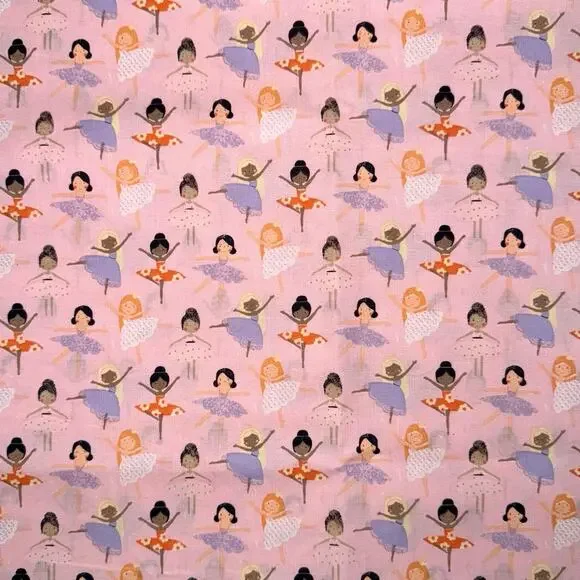 Dancing Ballet Little Ballerinas on Pink Cotton Fabric Print - 1/2 Yard - Tutu