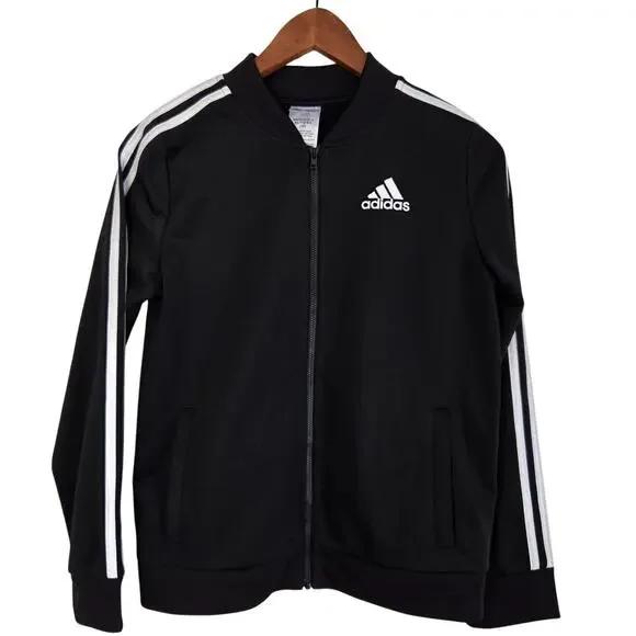 Y2K Retro Athleisure Adidas Classic Black Tricot Track Jacket 3‑Stripe Kids XL