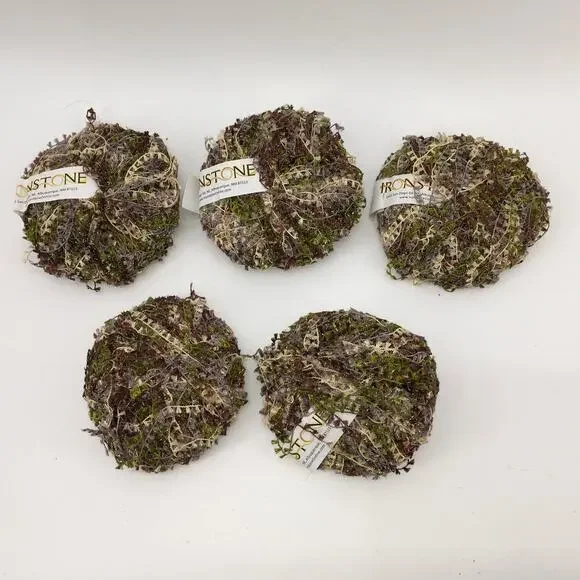Ironstone Yarn Hot Stuff Yarn Moss *Lot of 5* Eyelash Acrylic Blend Green/Brown