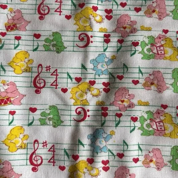 Vintage Care Bears Music Notes Cotton Blend Blanket & Pillow Case Craft Fabric
