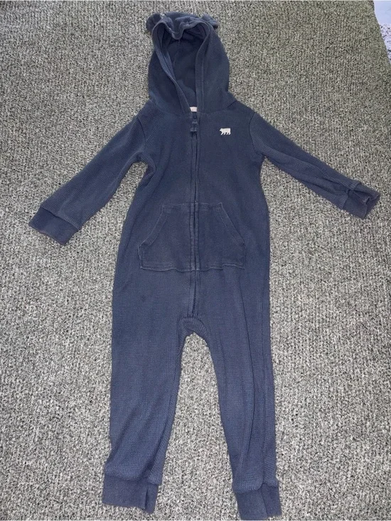 Carter's Navy Waffle-Knit Hooded One-Piece Bear Ear Winter Suit