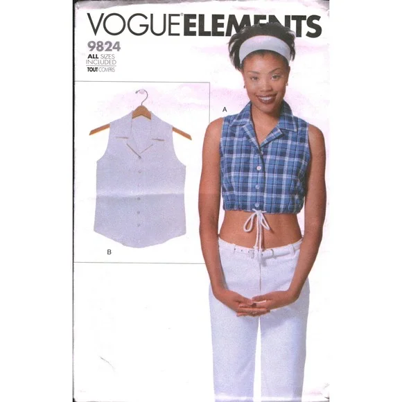 Vogue Elements 9824 Sewing Pattern Misses Cropped Top Button Front Sizes XS-XL
